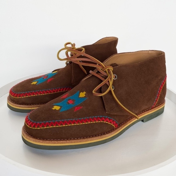 STUBBS & WOOTONN Rare Chukka embroidered leather Moccasin Loafers Mens size 8 - Picture 1 of 10